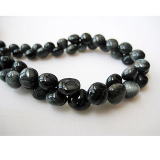 Grey Cats Eye Bead Black Cats Eye Briolette Beads Onion Briolette, 12mm To 8mm Each, 25 Pieces Approx, 4.5 Inch Half