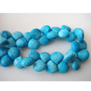 Turquoise Brilolete Beads/ Faceted Heart Briolette/ Chinese Turquoise - 11x11mm Each, 20 Pieces Approx, 4 Inch Half Strand