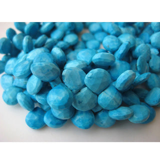 Turquoise Brilolete Beads/ Faceted Heart Briolette/ Chinese Turquoise - 11x11mm Each, 20 Pieces Approx, 4 Inch Half Strand