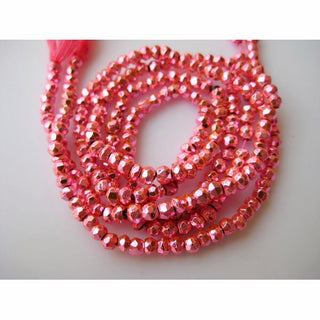 Pyrite Gemstone, Pink Pyrite, Micro Faceted Coated Rondelle Beads, 3.5mm Wholesale Beads, 13 Inch Strand, Sold As 1/5/50 Strands, SKU-WS344