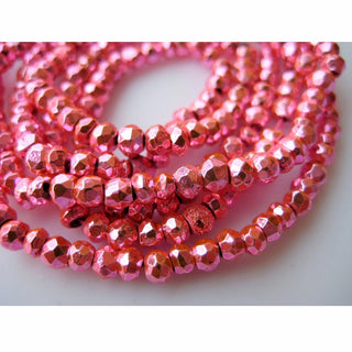 Pyrite Gemstone, Pink Pyrite, Micro Faceted Coated Rondelle Beads, 3.5mm Wholesale Beads, 13 Inch Strand, Sold As 1/5/50 Strands, SKU-WS344