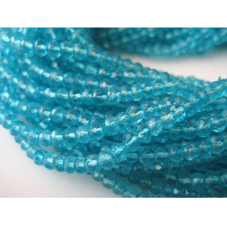 13 Inches 4mm Wholesale Coated Quartz Beads, Blue Topaz Color Micro Faceted Rondelle Beads, Sold As 1/5/10/50 Strands, SKU-WS298