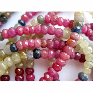 Multi Sapphire Faceted Rondelle Beads/ 5mm Faceted White Pink Blue Sapphire Beads/ 50 Pieces Approx/ 7 Inch Half Strand