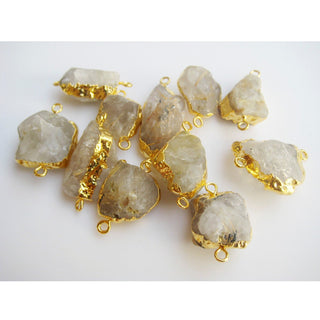 Gold Rutilated Quartz Connector, Raw Gemstone Connectors, Natural Gold Rutile Connectors, Gold Rutile Rough, 5 Pieces, 22mm To 28mm Approx