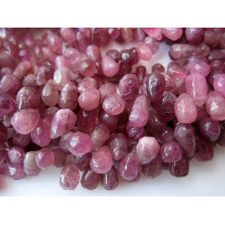 Pink Tourmaline Briolette Beads, Tear Drop Bead, Raw Pink Tourmaline, 7mm To 11mm Beads, 45 Pieces Approx, 8 Inch Strand