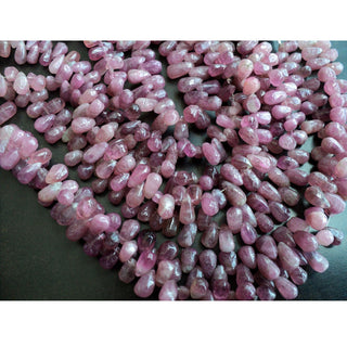 Pink Tourmaline Briolette Beads, Tear Drop Bead, Raw Pink Tourmaline, 7mm To 11mm Beads, 45 Pieces Approx, 8 Inch Strand