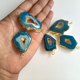5pcs Blue Electroplated Druzy Connectors, Geode Stalactite Slice Connector, Gold Connectors, 35mm To 25mm