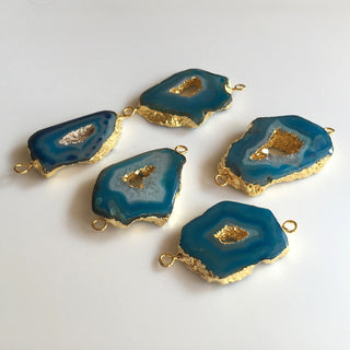 5pcs Blue Electroplated Druzy Connectors, Geode Stalactite Slice Connector, Gold Connectors, 35mm To 25mm