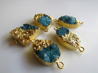 5pcs Electroplated Druzy Connector, Turquoise Blue Druzy Connector, Gold Connectors, Gemstone Connector, 25mm To 18mm
