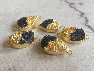 5pcs Gold Electroplated Druzy Connector, Black Druzy Connector, Gemstone Connector, Jewelry Connector, 25mm To 18mm