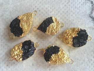 5pcs Gold Electroplated Druzy Connector, Black Druzy Connector, Gemstone Connector, Jewelry Connector, 25mm To 18mm