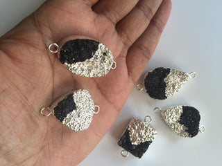 5pcs Silver Electroplated Druzy Connector, Black Druzy Connector, Gemstone Connector, 25mm To 18mm