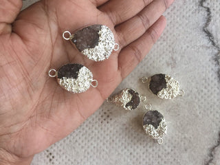 5pcs Silver Electroplated Druzy Connector, Grey Druzy Connector, Gemstone Connector, 25mm To 18mm