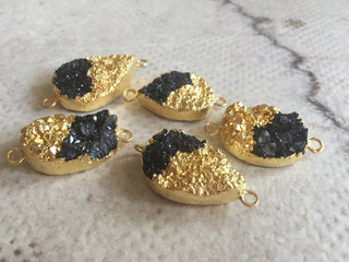 5pcs Gold Electroplated Druzy Connector, Black Druzy Connector, Gemstone Connector, Jewelry Connector, 25mm To 18mm