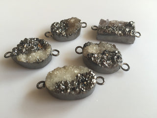 5pcs Grey Electroplated Druzy Connector, White Druzy Connector, Gemstone Connector, 25mm To 18mm
