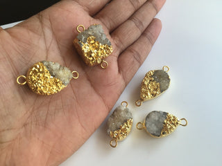5pcs Gold Electroplated White Druzy Connector, Gemstone Connector, Jewelry Connectors, 25mm To 18mm