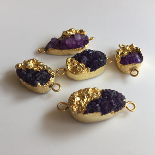 5pcs Gold Electroplated Purple Druzy Connector, Gemstone Connector, Jewelry Connectors, 25mm To 18mm