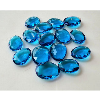 5 Pieces 13x18mm To 16x21mm Each Hydro Quartz Rose Cut Flat Back Lab Created Swiss Blue Topaz Colored Loose Cabochons RS21
