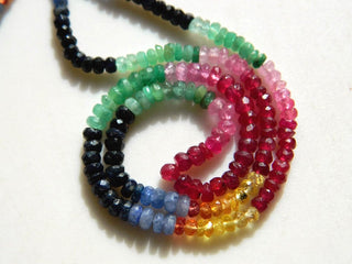 Sapphire Multi Gemstone Emerald Ruby Faceted Rondelle Beads  3.5mm To 3mm Beads 15 Inch Strand