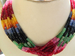 Sapphire Multi Gemstone Emerald Ruby Faceted Rondelle Beads  3.5mm To 3mm Beads 15 Inch Strand