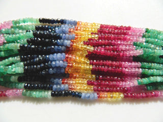 Multi Gemstone Sapphire Emerald Ruby Faceted Rondelle Beads 4mm To 3mm Beads 15 Inch Strand suitable for making necklace or other jewelry