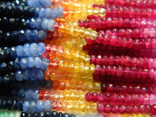 Sapphire Multi Gemstone Emerald Ruby Faceted Rondelle Beads  3.5mm To 3mm Beads 15 Inch Strand