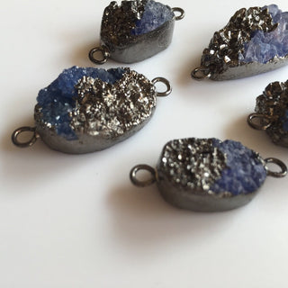 5pcs Black Electroplated Blue Druzy Connector, Gemstone Connector, Jewelry Connectors, 25mm To 18mm