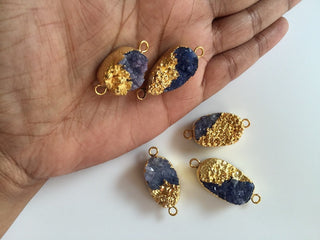 5pcs Gold Electroplated Blue Druzy Connector, Gemstone Connector, Jewelry Connector, 25mm To 18mm Each