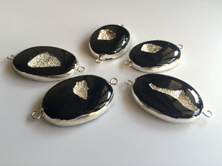 2 Pieces 35mm To 30mm Approx Silver Druzy Connector Electroplated Connector Black Window druzy Connector Black