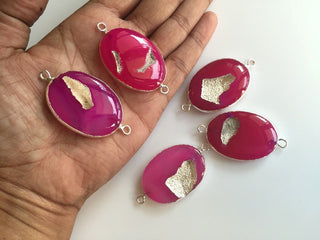 2pcs Huge 30-35mm Pink Druzy Connector, Electroplated Connector, Window druzy Connector, Silver Connectors, 35mm To 30mm Approx