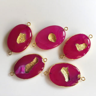 2pcs Pink Druzy Connectors, Electroplated Connector, Window druzy Connector, Gold Connectors, 35mm To 30mm Approx