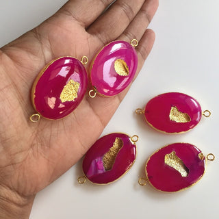 2pcs Pink Druzy Connectors, Electroplated Connector, Window druzy Connector, Gold Connectors, 35mm To 30mm Approx