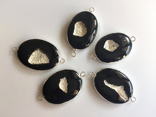 2 Pieces 35mm To 30mm Approx Silver Druzy Connector Electroplated Connector Black Window druzy Connector Black