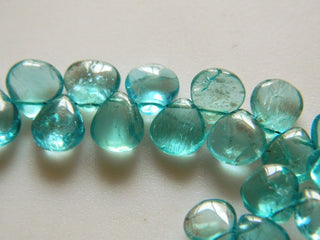 Blue Apatite Beads, Plain Heart Briolettes, Green Apatite, Wholesale Price, 6mm Each, 4 Inch Half Strand