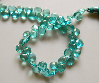 Blue Apatite Beads, Plain Heart Briolettes, Green Apatite, Wholesale Price, 6mm Each, 4 Inch Half Strand