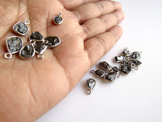 10 Pcs Single Loop Black Diamond Connectors, 925 Silver Connectors, Rough Raw Diamond Connector, 7mm Each Approx