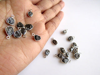 10 Pcs Single Loop Black Diamond Connectors, 925 Silver Connectors, Rough Raw Diamond Connector, 7mm Each Approx
