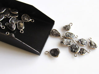Single Loop Raw Rough Black Diamond Connectors, Rough Raw Diamond 925 Silver Connectors For Jewelry, 7mm Each Approx, DDS537