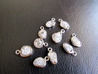 10 Pieces White Diamond Connectors Single Loop, 925 Silver Connectors, Rough Diamond, Raw Diamond Connectors, 7mm Approx