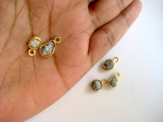 2 Pieces Raw Diamond Connectors, Single Loop, 925 Silver Connectors, Rough Diamond Connectors, Uncut Diamond, 7mm Approx