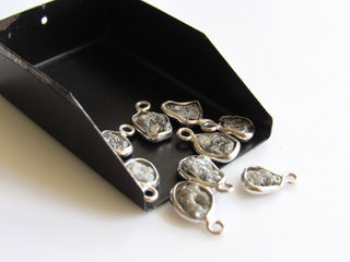 2 Pieces Rough Diamond Connectors, 925 Silver Connectors, Single Loop, Raw Diamond Connectors, Uncut Diamond, 7mm Approx