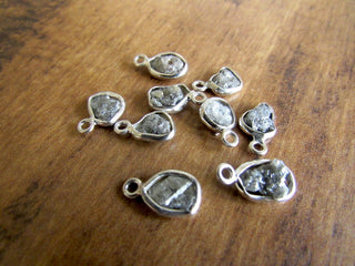 10 Pieces Rough Diamond Connectors, 925 Silver Connectors, Single Loop Gray Raw Diamond Connectors, Uncut Diamond, 7mm Approx. GDBSDC15