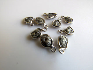 10 Pieces Rough Diamond Connectors, 925 Silver Connectors, Single Loop Gray Raw Diamond Connectors, Uncut Diamond, 7mm Approx. GDBSDC15