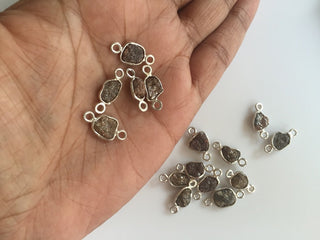 2 Pieces Brown Diamond Connector, 925 Silver Connectors, Rough Diamond, Raw Diamond Connectors, Uncut Diamond, 7mm Each