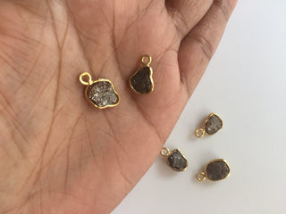 10 Pieces Brown Red Raw Diamond Connector, Single Loop 925 Silver Connectors, 18K Gold Plated, Rough Diamond Connectors, 7mm Approx.