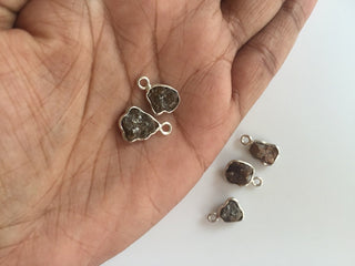 2 Pieces Brown Diamond Connectors, Single Loop, 925 Silver Connectors, Rough Diamond, Raw Diamond Connectors, Uncut Diamond, 7mm Approx