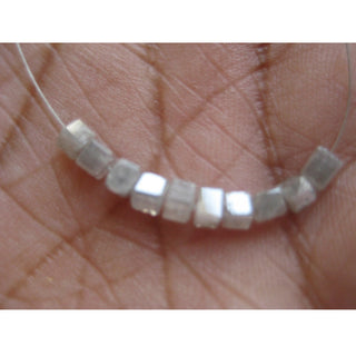 10 Pieces White Grey Polished Diamond Box Beads, Natural White Diamond Faceted Cube Shape Beads, Sold As 1mm To 2mm/2mm To 3mm