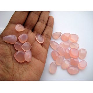 6 Pieces 12mm To 18mm Each Fancy Mixed Shaped Faceted Pink Chalcedony Flat Rose Cut Loose Gemstones RS8
