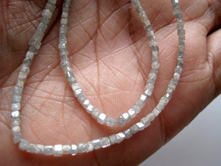 2mm Each White Color Box Shaped Faceted Diamond Cubes, Natural White Diamond Beads, Sold As 8 Inch/16 Inch Strand, DF1