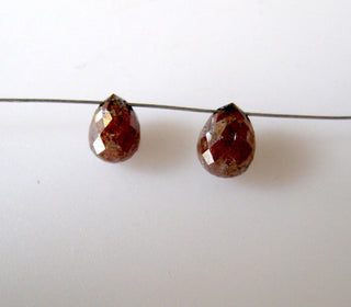 2 Pieces, Red Rough Diamond Drop Briolettes, Natural Diamond, Faceted Diamond Beads, Tear Drop Beads, Approx 4mm Each, Matched Pairs